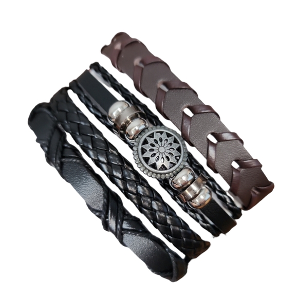 Unisex Leather Bracelet 4 Piece Set - Picture 1 of 8